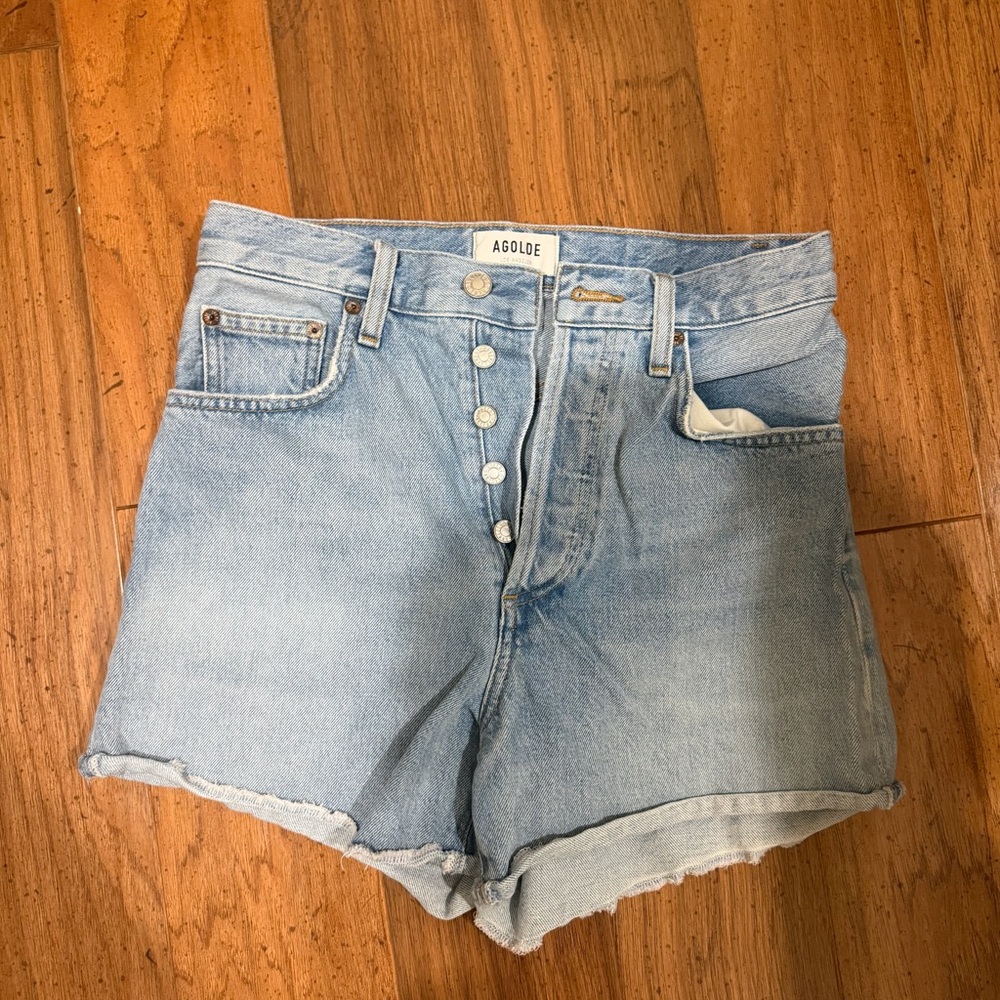 AGOLDE Light Blue High-Rise Denim Shorts